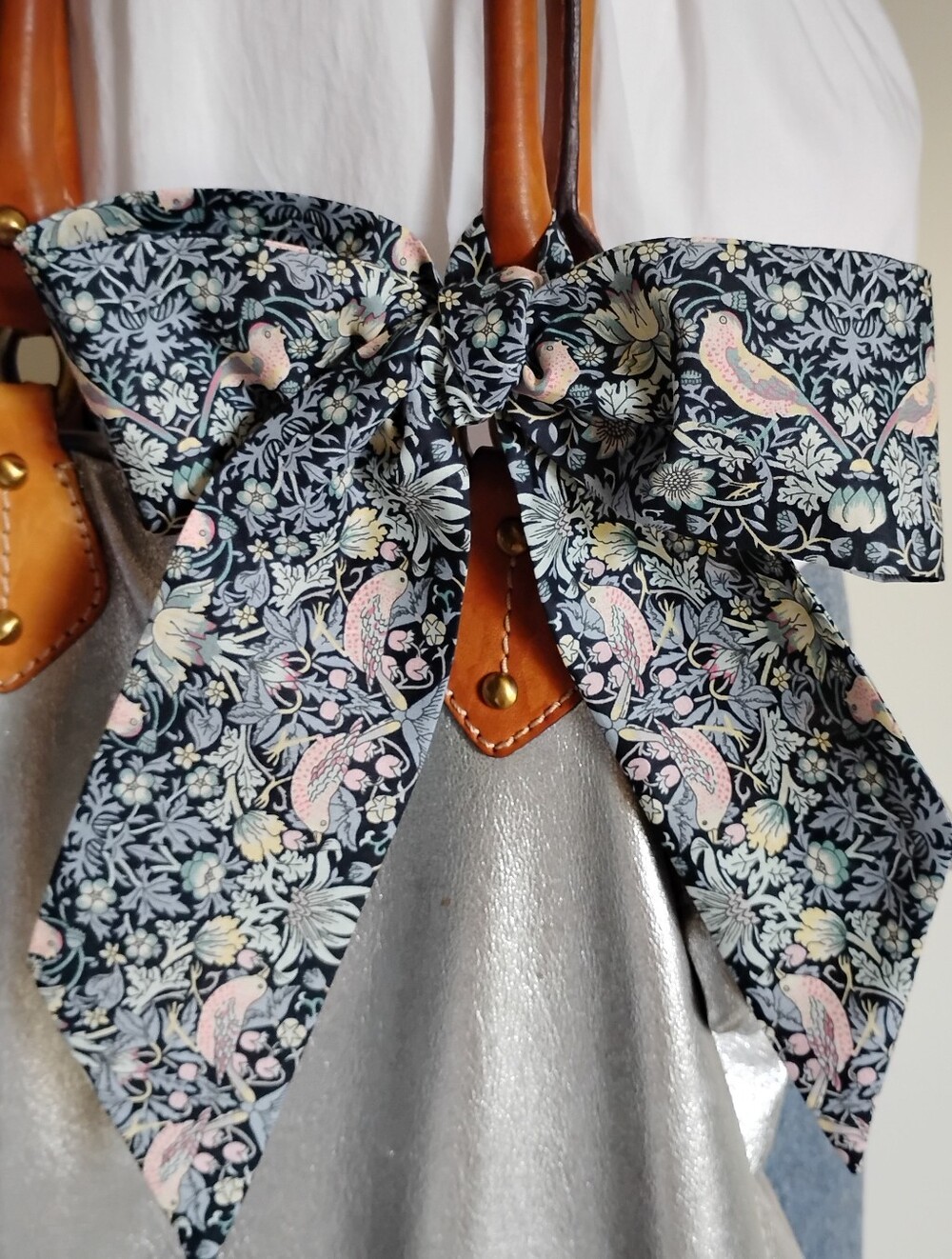 Liberty Art Fabric Skinny Scarf Strawberry Thief Gray Pastel Wm. Morris Bespoke